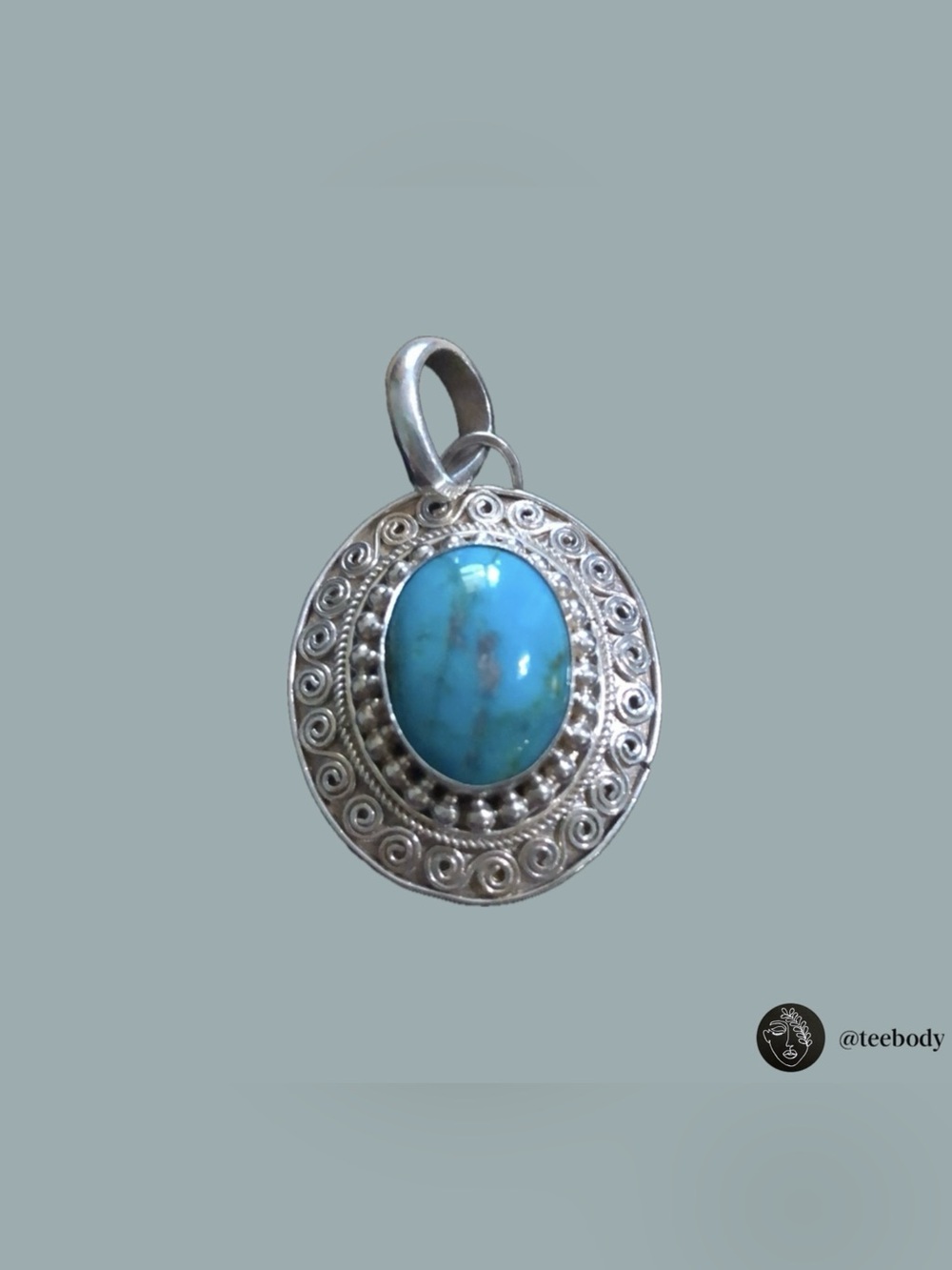 Vintage 925 Sterling Silver Turquoise Statement Pendant, New Old Stock, 4.82g